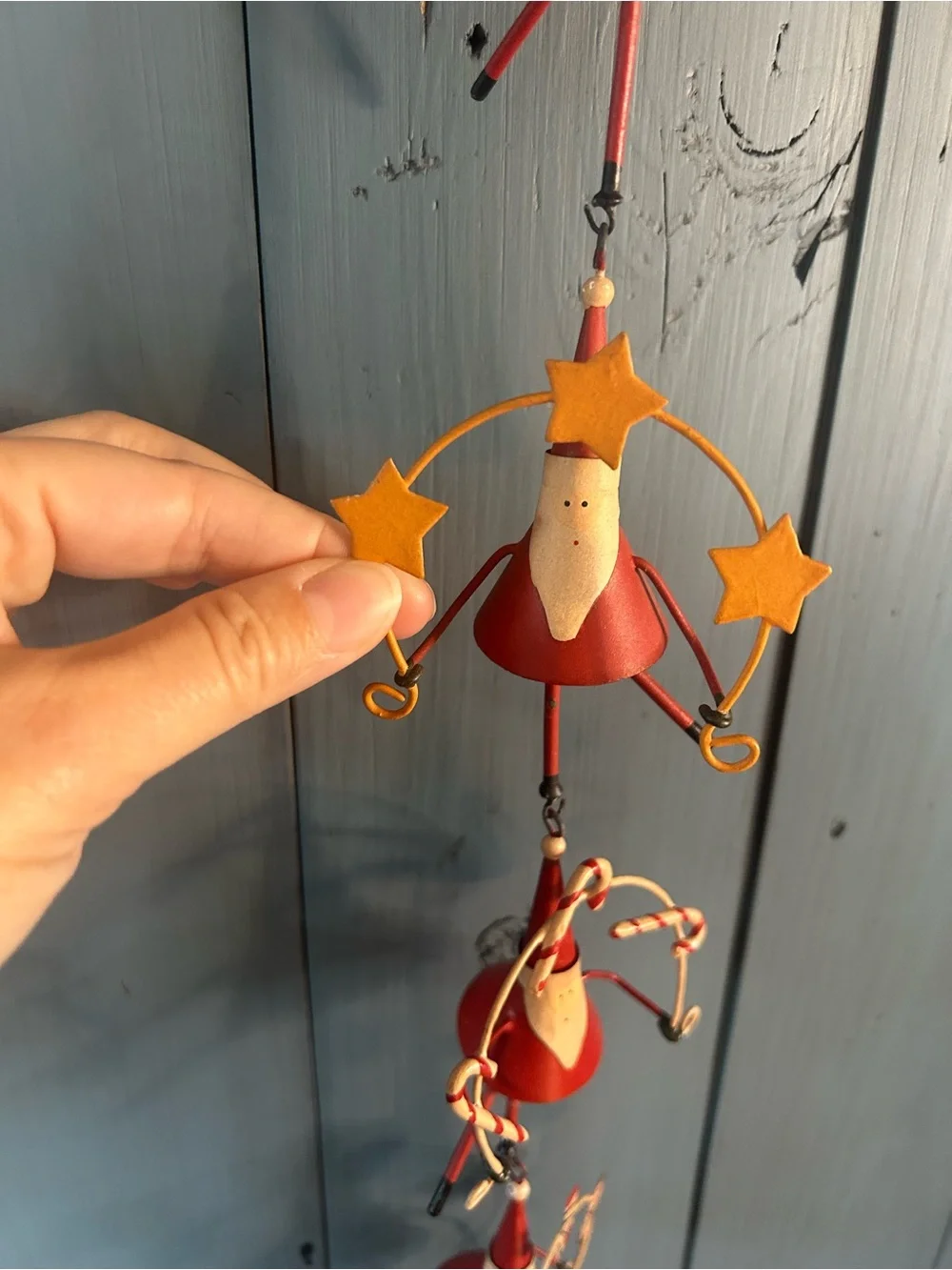 Hand Crafted Red Santa Hanging Metal Ornament Garland - Holiday Decor